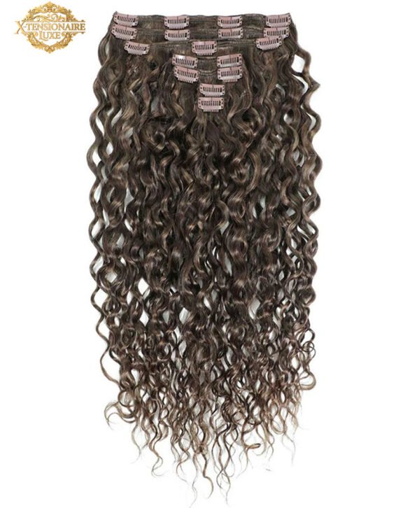Curly Clip In Hair Extensions 3B #2c8a Dark Chocolate and Ash Brown