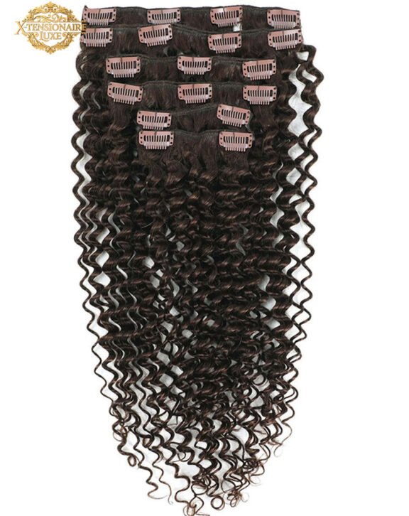 Curly Hair Clip In Human Hair Extensions 3C #2C Chocolate Brown