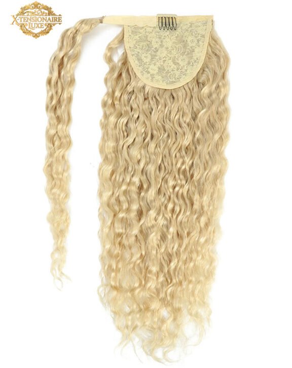 Curly Ponytail Human Hair Extensions #60 Platinum Blonde