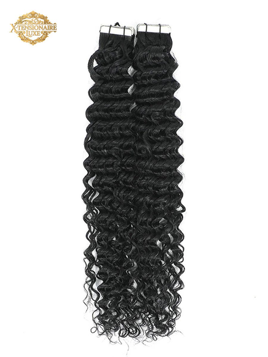 Curly Tape Hair Extensions 3C #1 Jet Black 20"