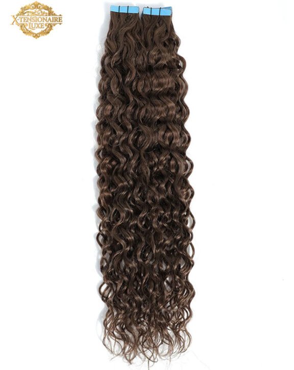Curly Tape Human Hair Extensions 3B #2 Dark Brown 20"